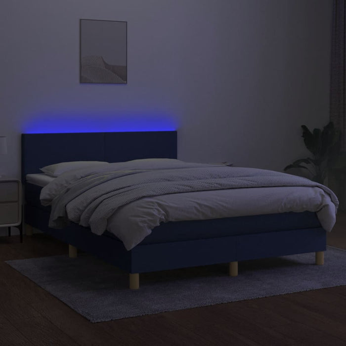 Pat cu arcuri, saltea și LED, albastru, 140x200 cm, textil - WALTI WALTI