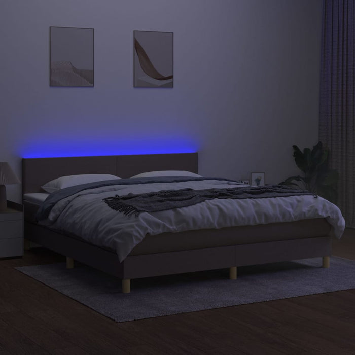 Pat cu arcuri, saltea și LED, gri taupe, 160x200 cm, textil WALTI