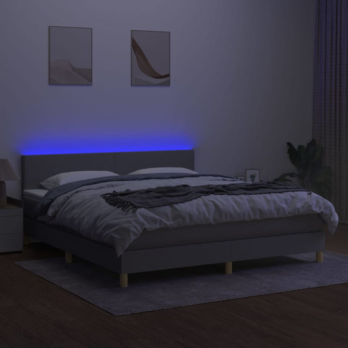 Pat cu arcuri, saltea și LED, gri deschis, 180x200 cm, textil - WALTI WALTI