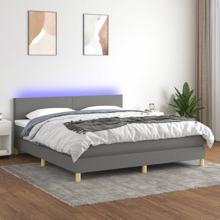 Pat cu arcuri, saltea și LED, gri închis, 180x200 cm, textil - WALTI WALTI