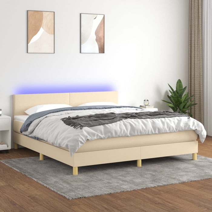 Pat cu arcuri, saltea și LED, crem, 180x200 cm, textil - WALTI WALTI