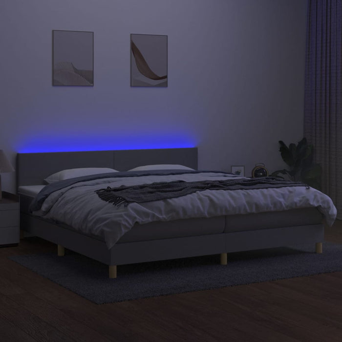 Pat cu arcuri, saltea și LED, gri deschis, 200x200 cm, textil - WALTI WALTI