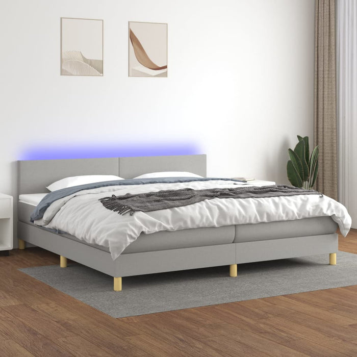 Pat cu arcuri, saltea și LED, gri deschis, 200x200 cm, textil - WALTI WALTI