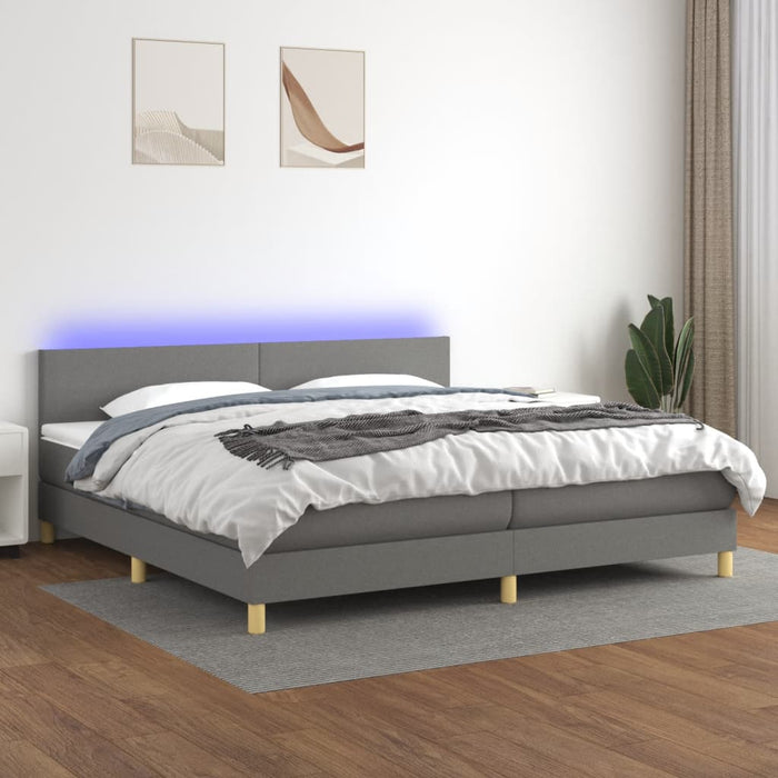 Pat cu arcuri, saltea și LED, gri închis, 200x200 cm, textil - WALTI WALTI