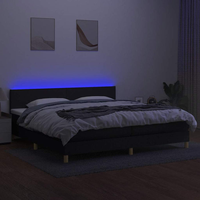 Pat cu arcuri, saltea și LED, negru, 200x200 cm, textil - WALTI WALTI