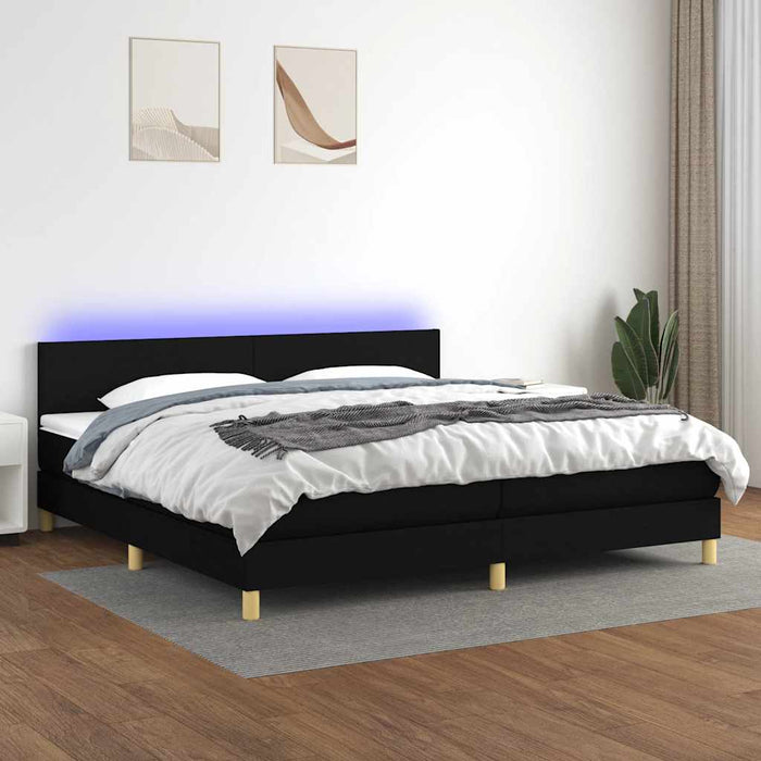 Pat cu arcuri, saltea și LED, negru, 200x200 cm, textil - WALTI WALTI