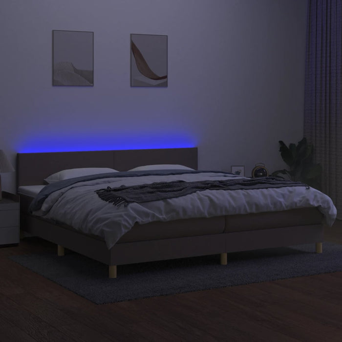 Pat cu arcuri, saltea și LED, gri taupe, 200x200 cm, textil - WALTI WALTI