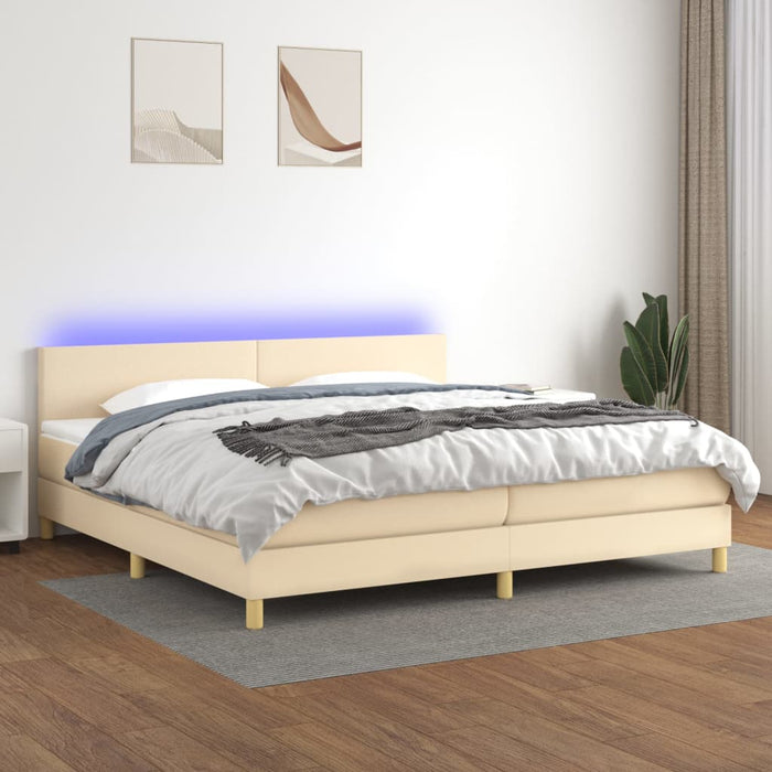 Pat cu arcuri, saltea și LED, crem, 200x200 cm, textil - WALTI WALTI