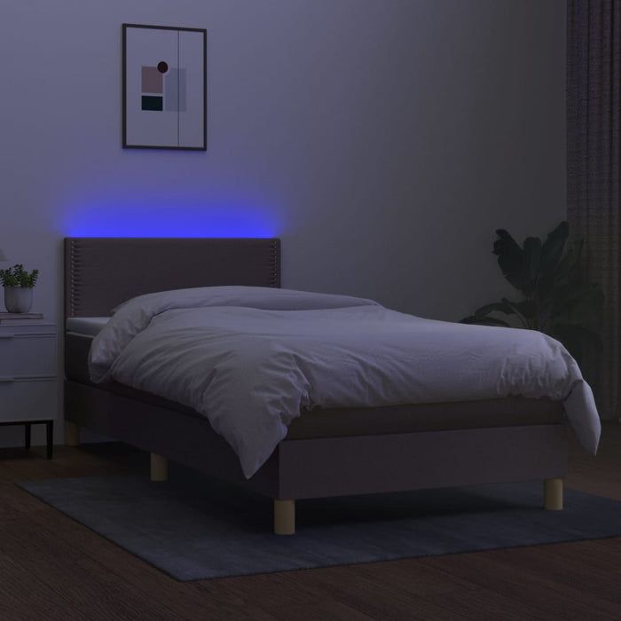 Pat cu arcuri, saltea și LED, gri taupe, 90x190 cm, textil - WALTI WALTI