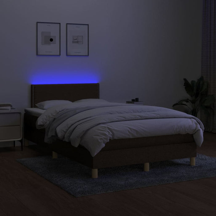 Pat cu arcuri, saltea și LED, maro închis, 120x200 cm, textil - WALTI WALTI