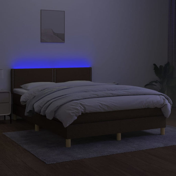 Pat cu arcuri, saltea și LED, maro închis, 140x190 cm, textil - WALTI WALTI