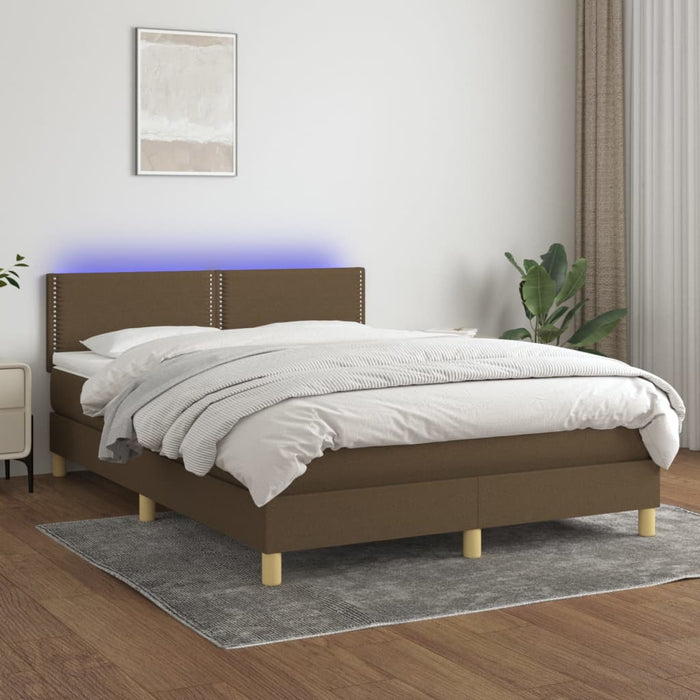 Pat cu arcuri, saltea și LED, maro închis, 140x190 cm, textil - WALTI WALTI