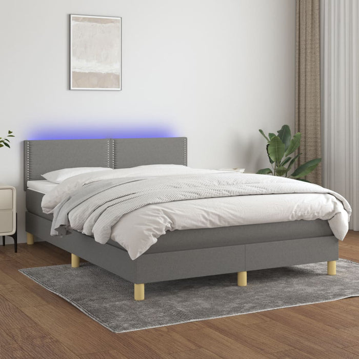 Pat cu arcuri, saltea și LED, gri închis, 140x200 cm, textil - WALTI WALTI