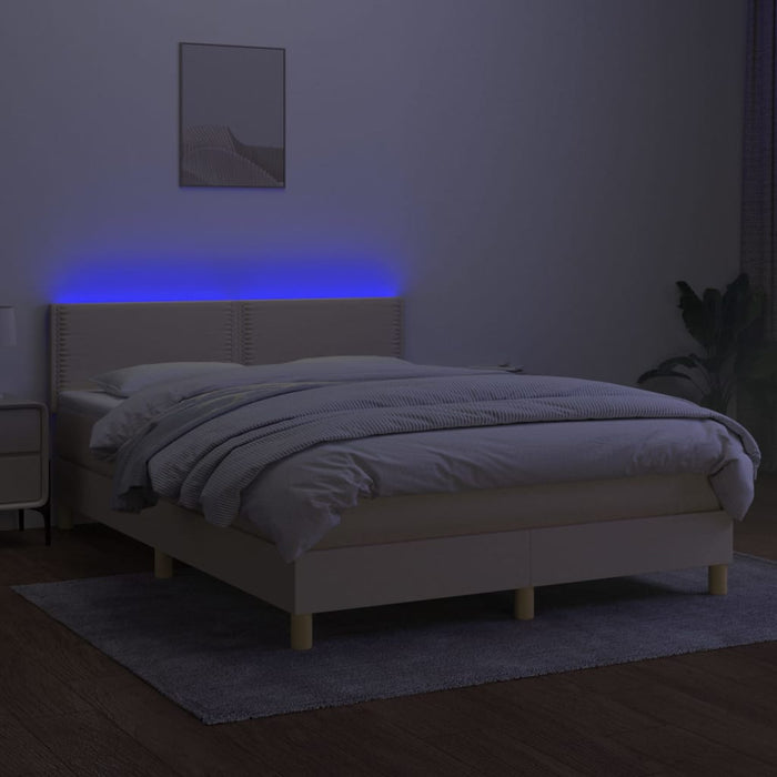 Pat cu arcuri, saltea și LED, crem, 140x200 cm, textil - WALTI WALTI