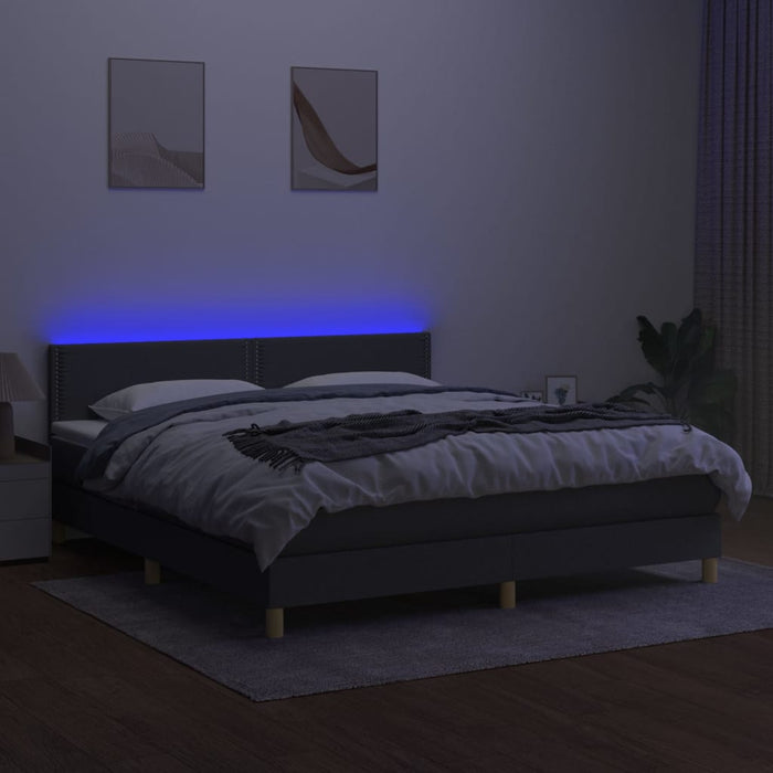 Pat cu arcuri, saltea și LED, gri închis, 180x200 cm, textil - WALTI WALTI