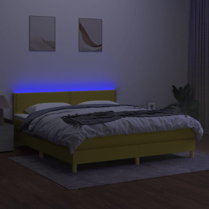 Pat cu arcuri, saltea și LED, verde, 180x200 cm, textil WALTI
