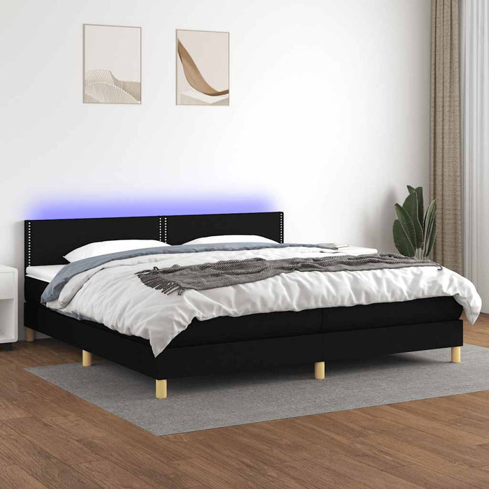 Pat cu arcuri, saltea și LED, negru, 200x200 cm, textil - WALTI WALTI
