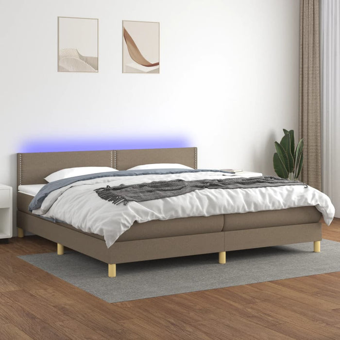 Pat cu arcuri, saltea și LED, gri taupe, 200x200 cm, textil - WALTI WALTI