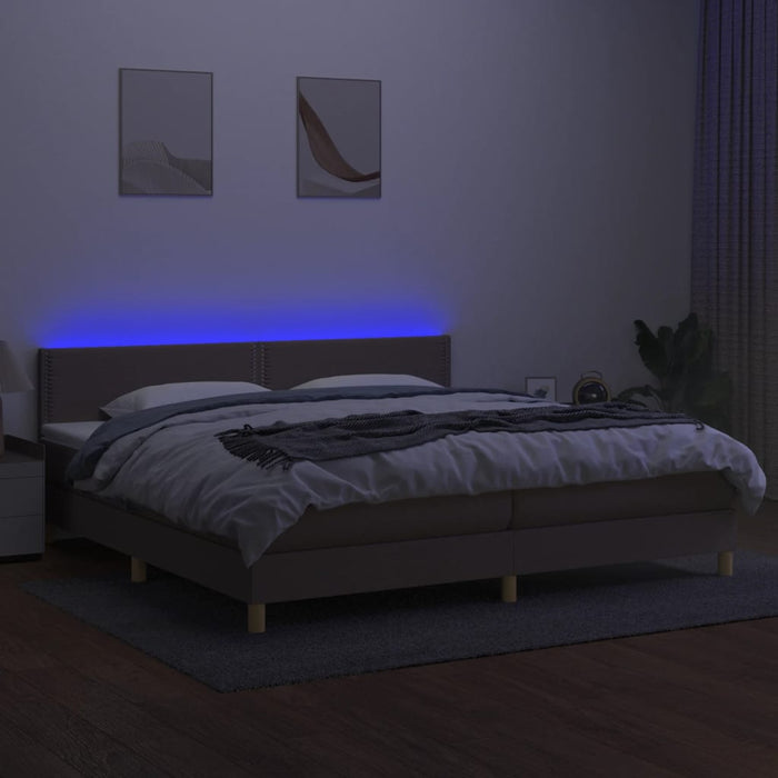 Pat cu arcuri, saltea și LED, gri taupe, 200x200 cm, textil - WALTI WALTI