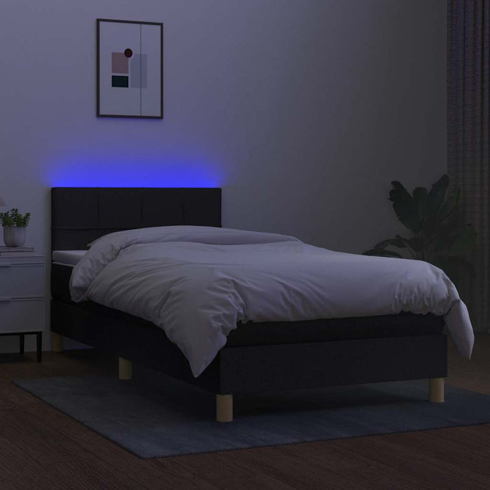 Pat cu arcuri, saltea și LED, negru, 90x190 cm, textil - WALTI WALTI