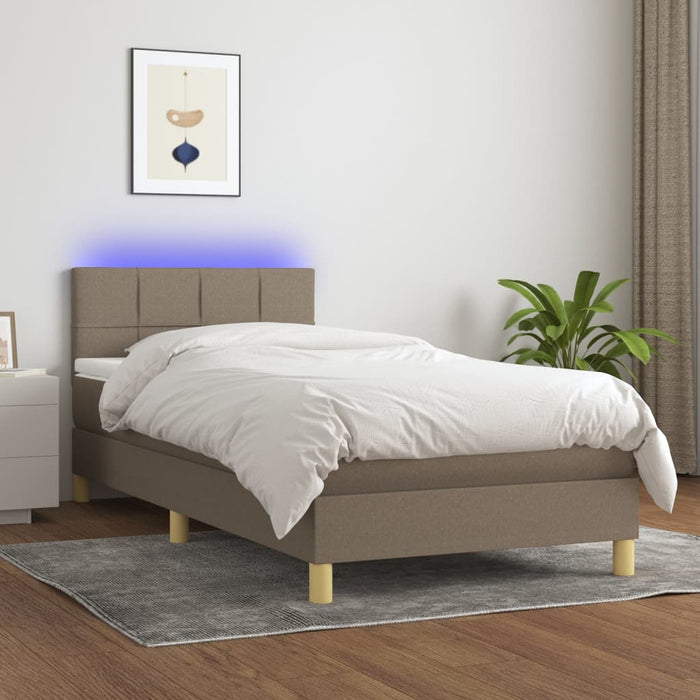 Pat cu arcuri, saltea și LED, gri taupe, 90x190 cm, textil - WALTI WALTI