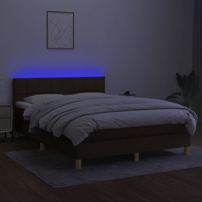 Pat cu arcuri, saltea și LED, maro închis, 140x190 cm, textil - WALTI WALTI