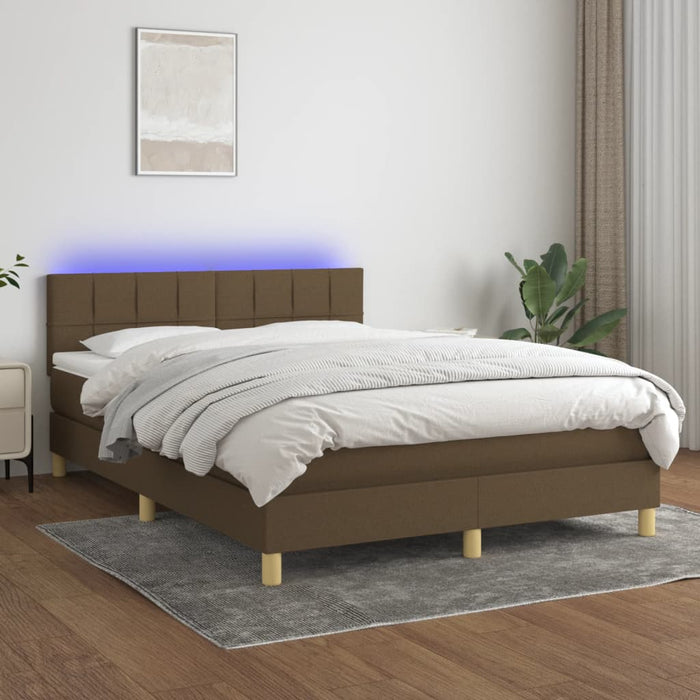 Pat cu arcuri, saltea și LED, maro închis, 140x200 cm, textil - WALTI WALTI