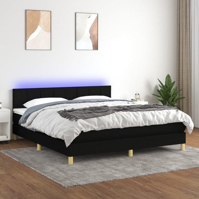 Pat cu arcuri, saltea și LED, negru, 160x200 cm, textil - WALTI WALTI