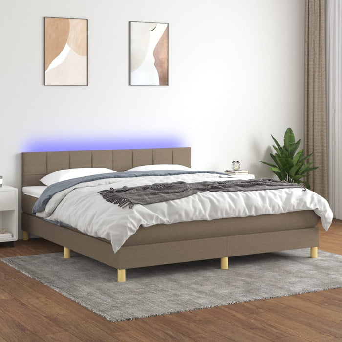 Pat cu arcuri, saltea și LED, gri taupe, 160x200 cm, textil - WALTI WALTI