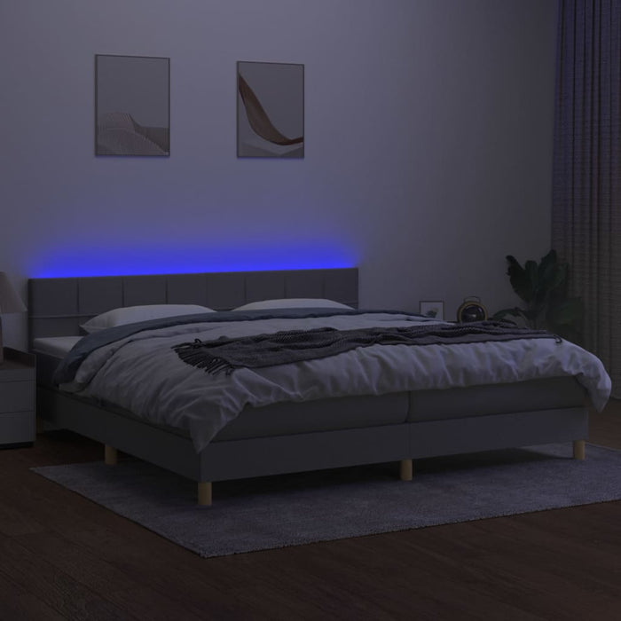 Pat cu arcuri, saltea și LED, gri deschis, 200x200 cm, textil - WALTI WALTI
