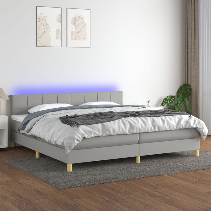 Pat cu arcuri, saltea și LED, gri deschis, 200x200 cm, textil - WALTI WALTI