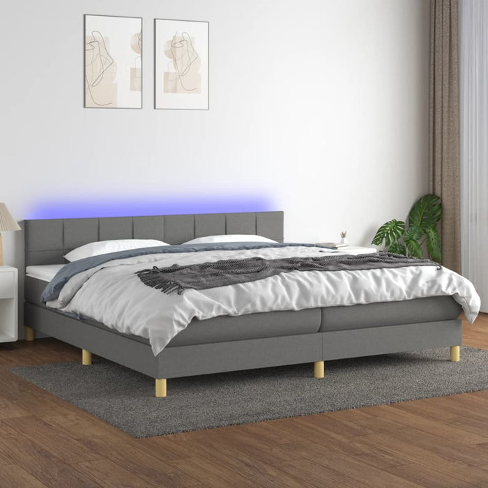 Pat cu arcuri, saltea și LED, gri închis, 200x200 cm, textil - WALTI WALTI