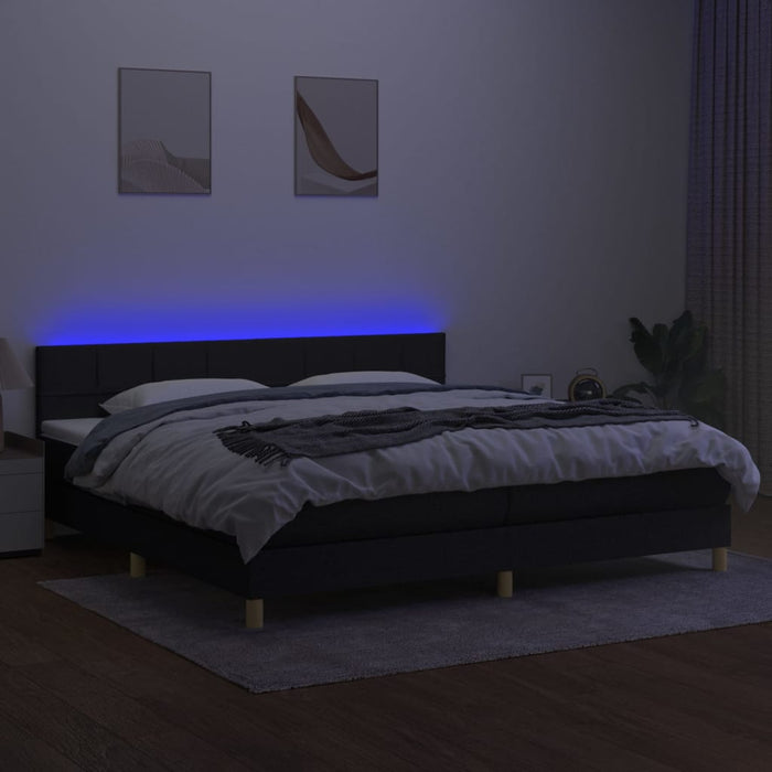 Pat cu arcuri, saltea și LED, negru, 200x200 cm, textil - WALTI WALTI