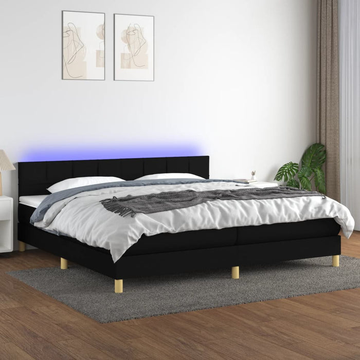 Pat cu arcuri, saltea și LED, negru, 200x200 cm, textil - WALTI WALTI