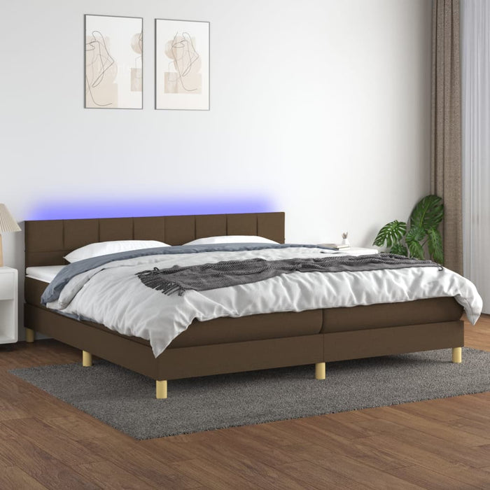 Pat cu arcuri, saltea și LED, maro închis, 200x200 cm, textil - WALTI WALTI