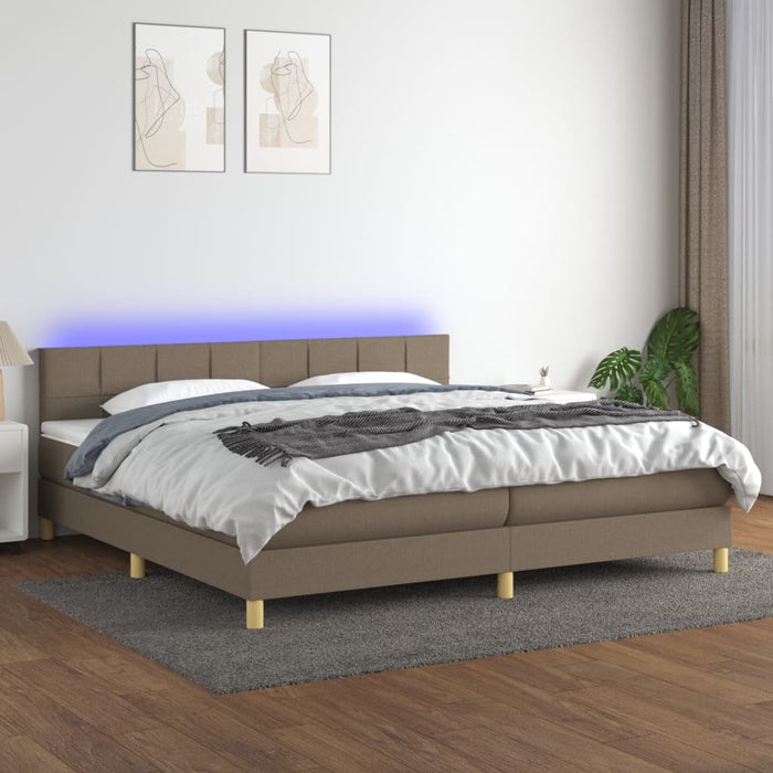 Pat cu arcuri, saltea și LED, gri taupe, 200x200 cm, textil - WALTI WALTI