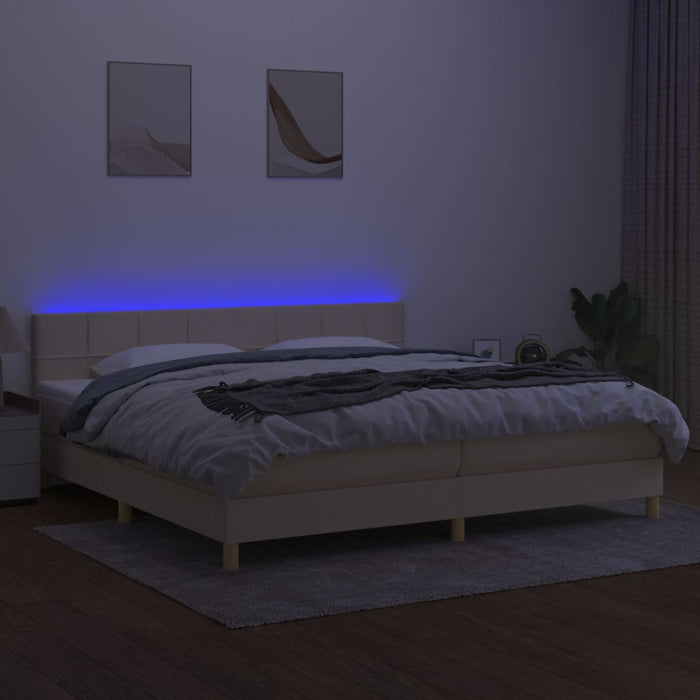 Pat cu arcuri, saltea și LED, crem, 200x200 cm, textil - WALTI WALTI