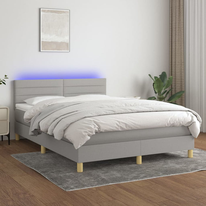 Pat cu arcuri, saltea și LED, gri deschis, 140x200 cm, textil - WALTI WALTI