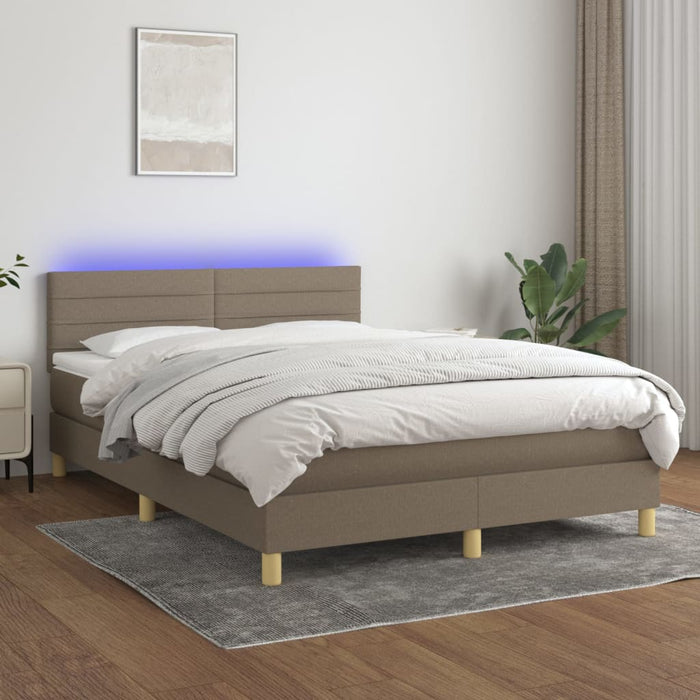 Pat cu arcuri, saltea și LED, gri taupe, 140x200 cm, textil - WALTI WALTI