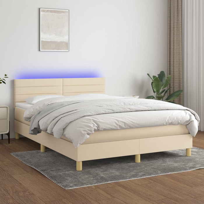 Pat cu arcuri, saltea și LED, crem, 140x200 cm, textil - WALTI WALTI