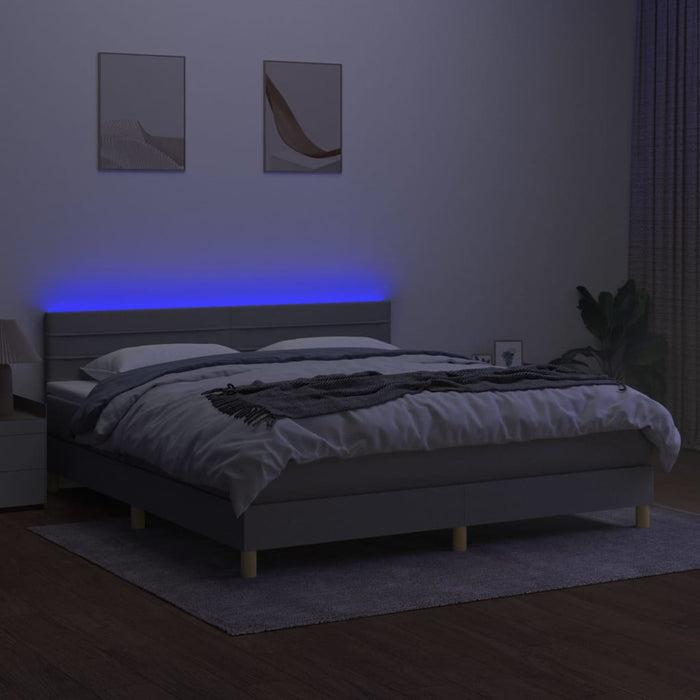 Pat cu arcuri, saltea și LED, gri deschis, 160x200 cm, textil - WALTI WALTI