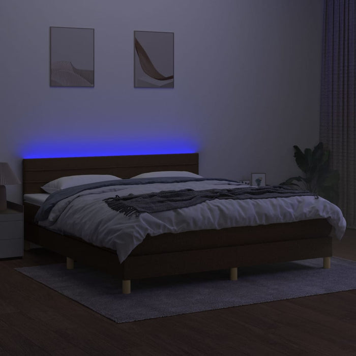Pat cu arcuri, saltea și LED, maro închis, 160x200 cm, textil - WALTI WALTI