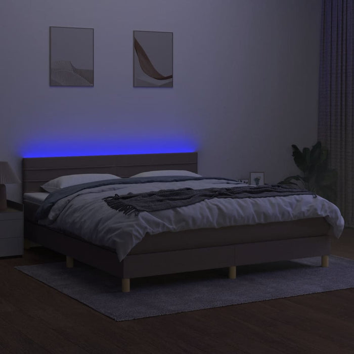 Pat cu arcuri, saltea și LED, gri taupe, 160x200 cm, textil WALTI