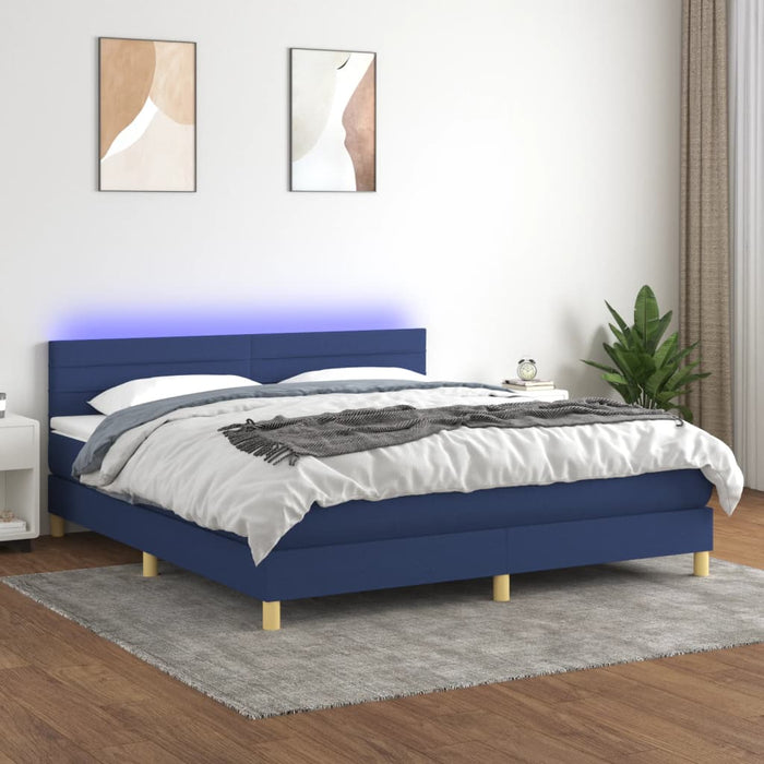 Pat cu arcuri, saltea și LED, albastru, 180x200 cm, textil - WALTI WALTI