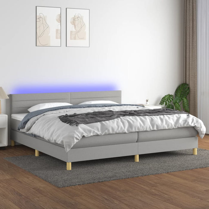 Pat cu arcuri, saltea și LED, gri deschis, 200x200 cm, textil - WALTI WALTI