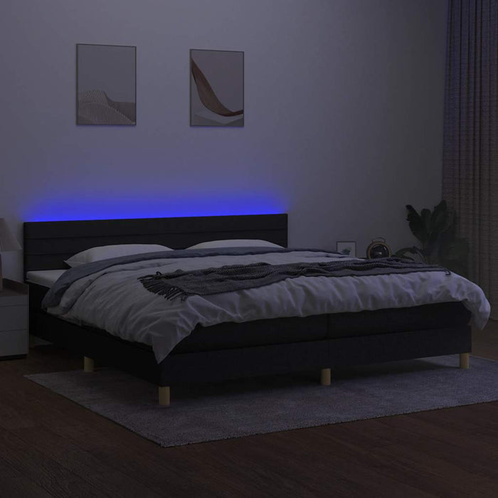 Pat cu arcuri, saltea și LED, negru, 200x200 cm, textil - WALTI WALTI