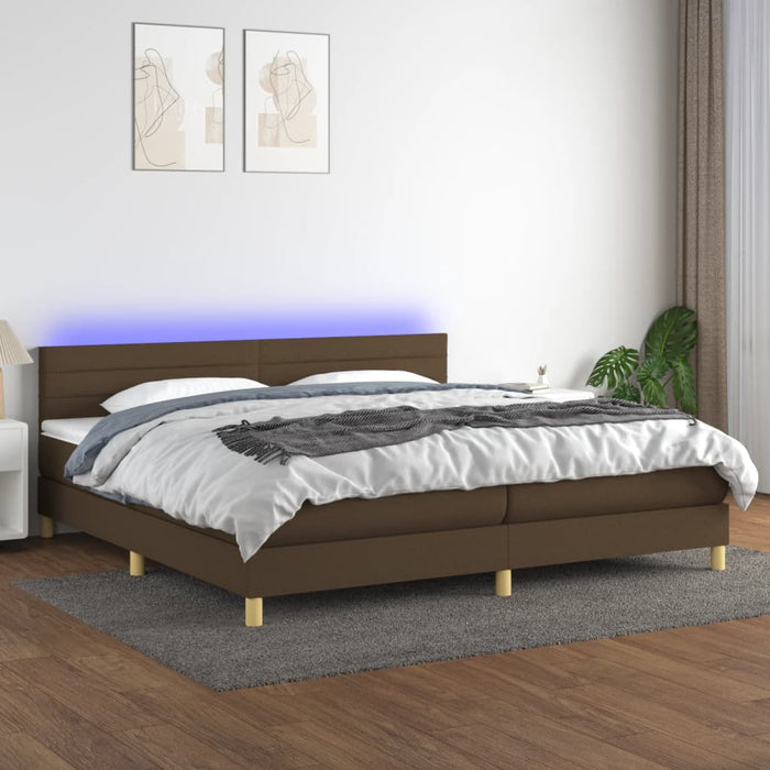 Pat cu arcuri, saltea și LED, maro închis, 200x200 cm, textil - WALTI WALTI
