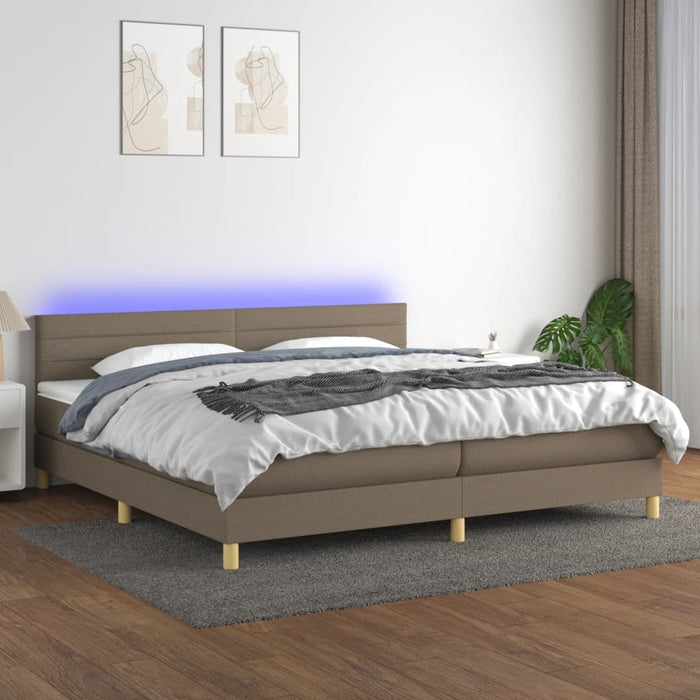 Pat cu arcuri, saltea și LED, gri taupe, 200x200 cm, textil - WALTI WALTI