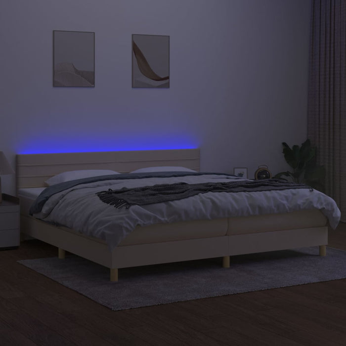 Pat cu arcuri, saltea și LED, crem, 200x200 cm, textil - WALTI WALTI