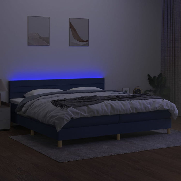 Pat cu arcuri, saltea și LED, albastru, 200x200 cm, textil - WALTI WALTI